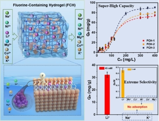Fluorine-Rich Supramolecular Nano-Container Crosslinked Hydrogel for Lithium Extraction with Super-High Capacity and Extreme Selectivity