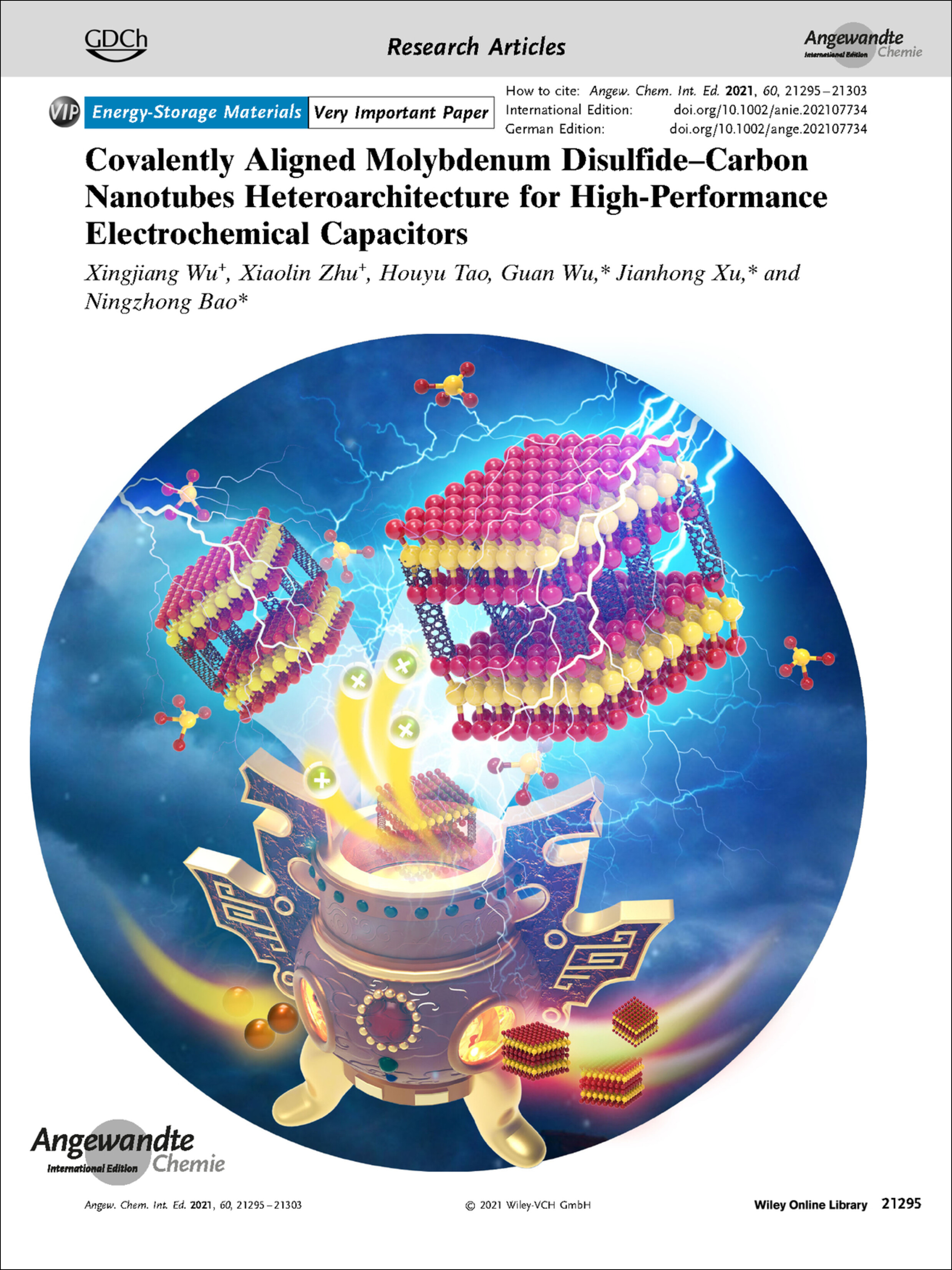 Frontispiece: Covalently Aligned Molybdenum Disulfide–Carbon Nanotubes Heteroarchitecture for High-Performance Electrochemical Capacitors Volume 60 Issue 39, 2021