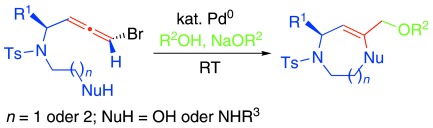Bromoallenes as Synthetic Equivalents of Allyl Dications: Synthesis of Medium-Sized Nitrogen Heterocycles through the Cyclization of Bromoallenes in the Presence of a Palladium(0) Catalyst and an Alcohol