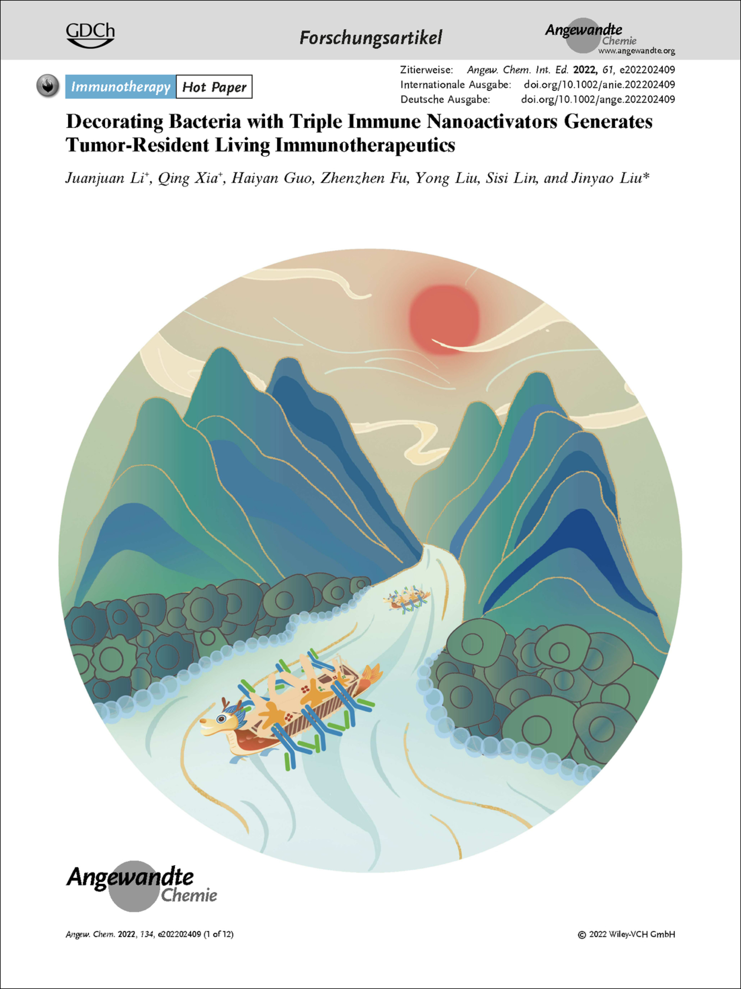 Frontispiz: Decorating Bacteria with Triple Immune Nanoactivators Generates Tumor-Resident Living Immunotherapeutics Volume 134 Issue 27, 2022