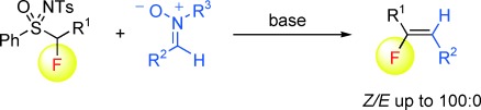 Highly Stereoselective Synthesis of Monofluoroalkenes from α-Fluorosulfoximines and Nitrones