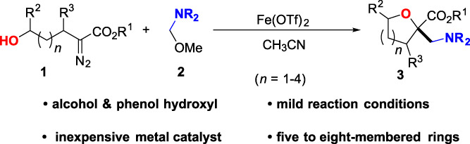 Iron-Catalyzed Aminomethyloxygenative Cyclization of Hydroxy-α-diazoesters with N,O-Aminals
