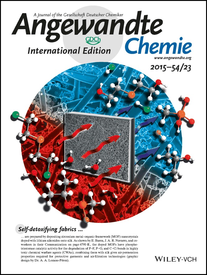 Inside Cover: Textile/Metal–Organic-Framework Composites as Self-Detoxifying Filters for Chemical-Warfare Agents (Angew. Chem. Int. Ed. 23/2015)