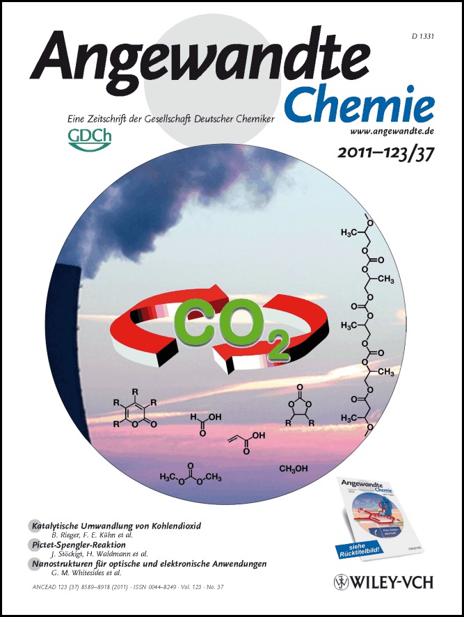 Titelbild: Umwandlung von Kohlendioxid mit Übergangsmetall-Homogenkatalysatoren: eine molekulare Lösung für ein globales Problem? (Angew. Chem. 37/2011)