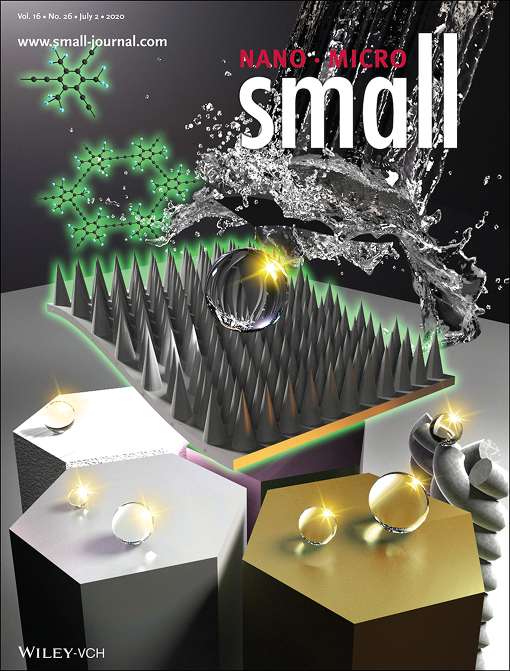Carbon Nanothorn Arrays: One-Step Preparation of Highly Durable Superhydrophobic Carbon Nanothorn Arrays (Small 26/2020) Volume 16 Issue 26, 2020