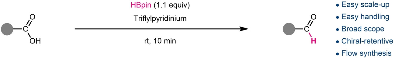 Triflylpyridinium Enables Rapid and Scalable Controlled Reduction of Carboxylic Acids to Aldehydes using Pinacolborane