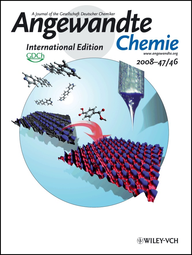 Inside Cover: Ordering and Stabilization of Metal–Organic Coordination Chains by Hierarchical Assembly through Hydrogen Bonding at a Surface (Angew. Chem. Int. Ed. 46/2008)