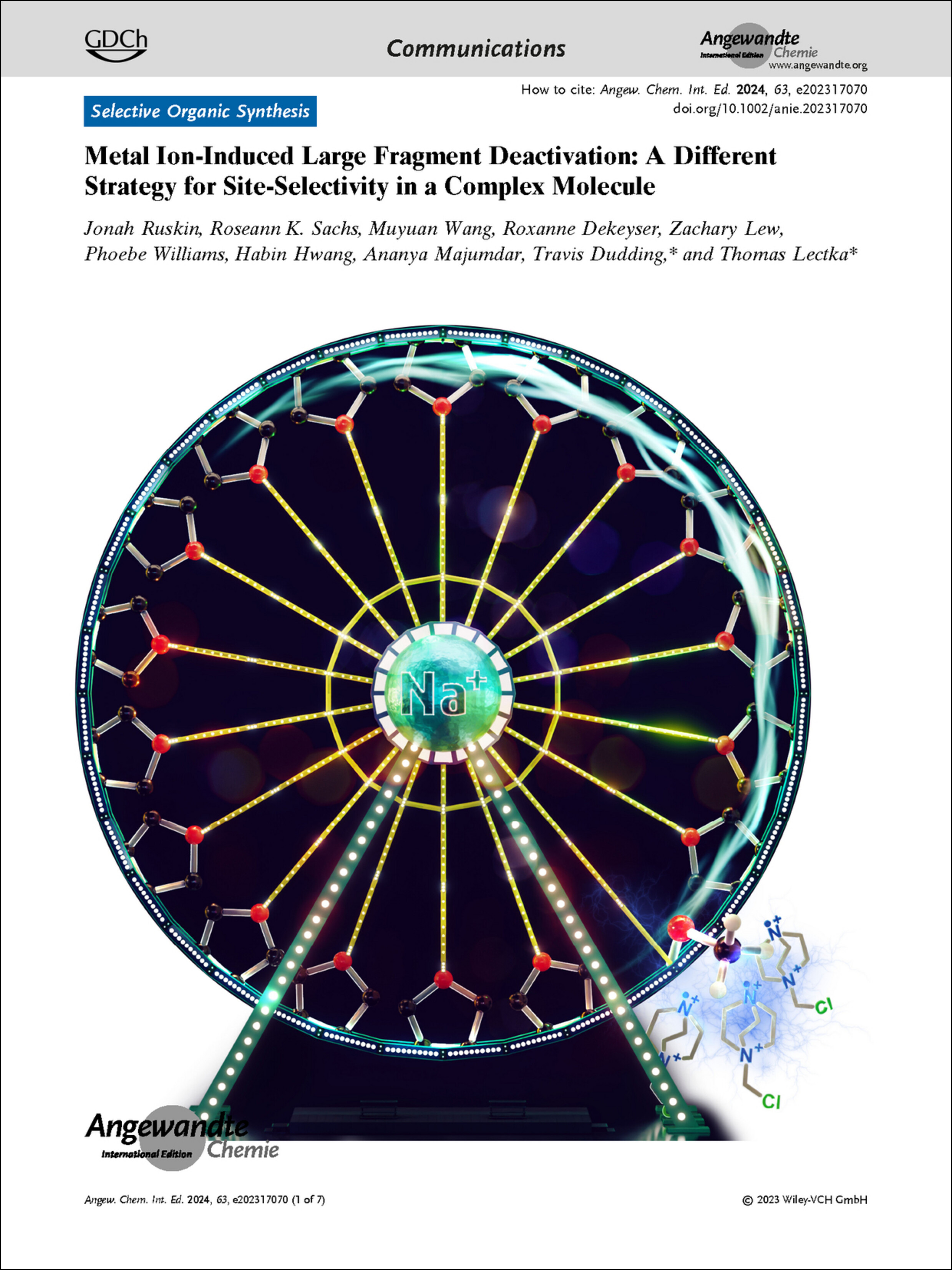 Frontispiece: Metal Ion-Induced Large Fragment Deactivation: A Different Strategy for Site-Selectivity in a Complex Molecule Volume 63 Issue 13, 2024