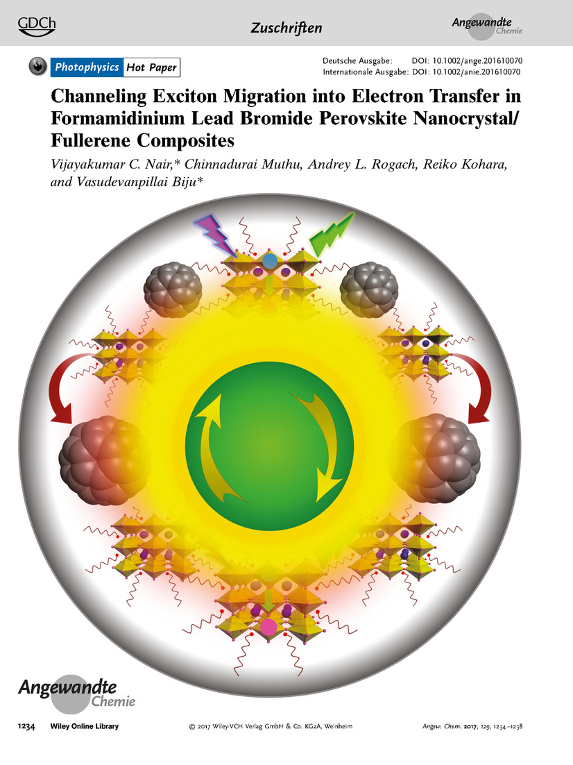 Frontispiz: Channeling Exciton Migration into Electron Transfer in Formamidinium Lead Bromide Perovskite Nanocrystal/Fullerene Composites Volume 129 Issue 5, 2017