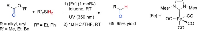 Selective Reduction of Esters to Aldehydes under the Catalysis of Well-Defined NHC–Iron Complexes