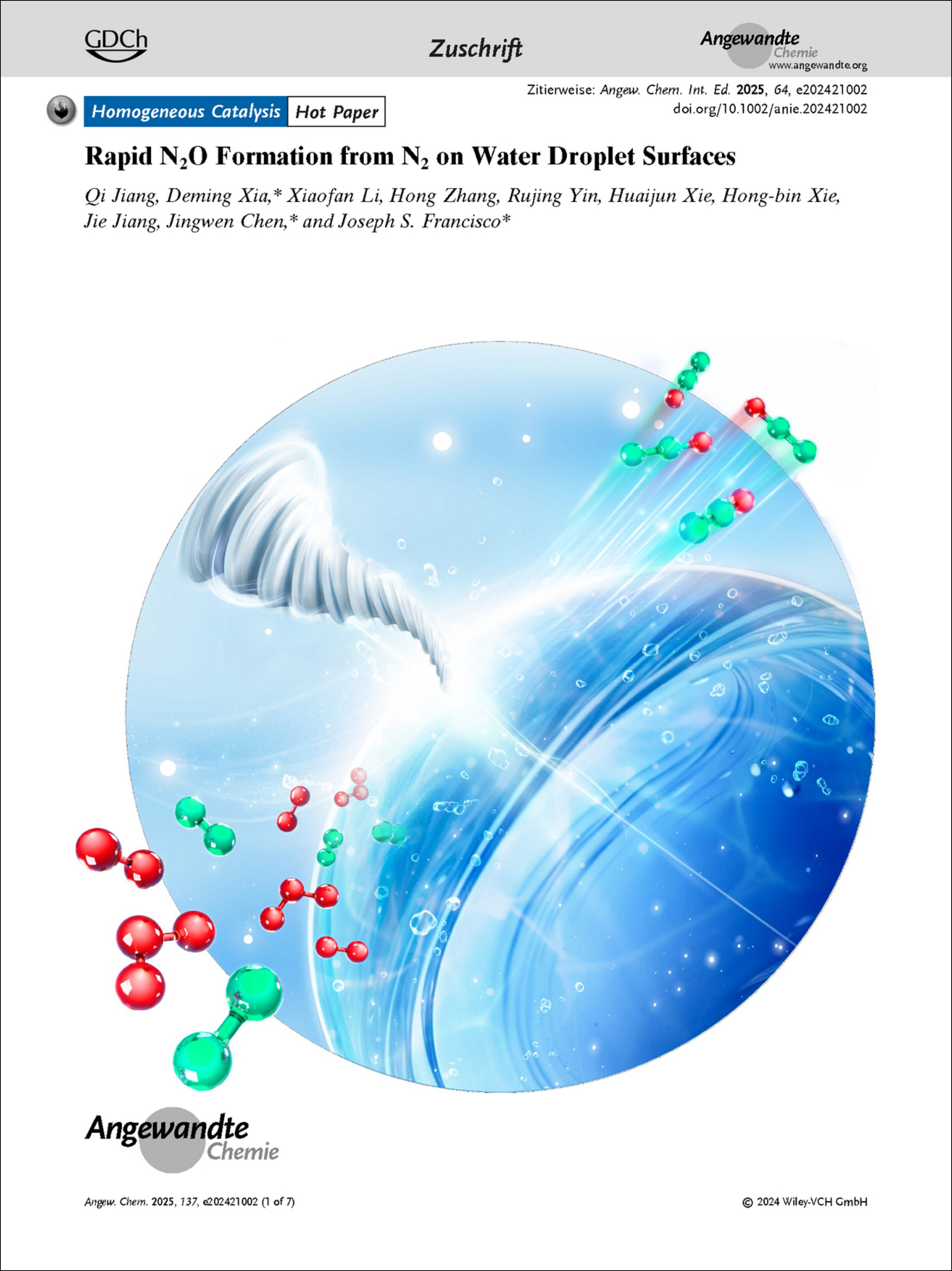 Frontispiz: Rapid N2O Formation from N2 on Water Droplet Surfaces Volume 137 Issue 9, 2025