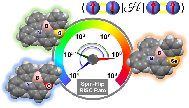 Ultrafast Triplet–Singlet Exciton Interconversion in Narrowband Blue Organoboron Emitters Doped with Heavy Chalcogens