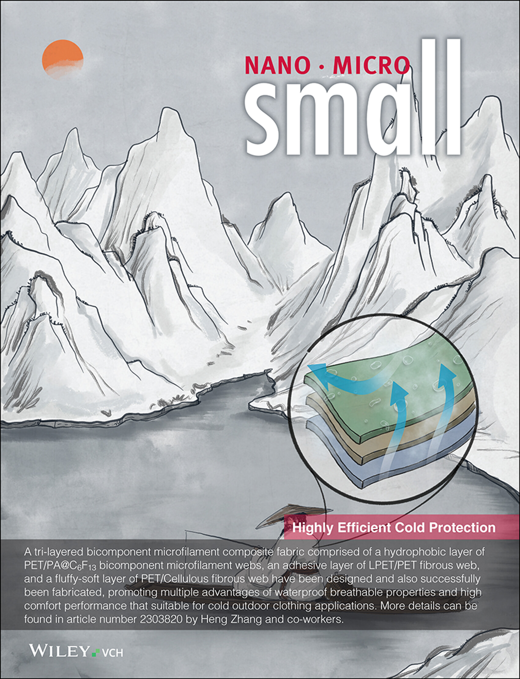 Tri-Layered Bicomponent Microfilament Composite Fabric for Highly Efficient Cold Protection (Small 44/2023) Volume 19 Issue 44, 2023