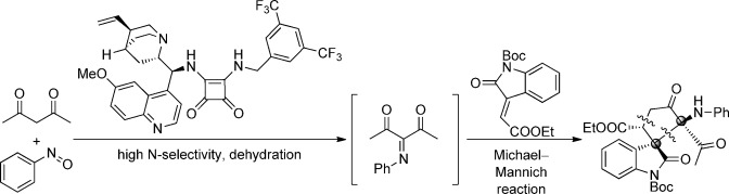 Squaramide-Catalyzed Synthesis of Enantioenriched Spirocyclic Oxindoles via Ketimine Intermediates with Multiple Active Sites