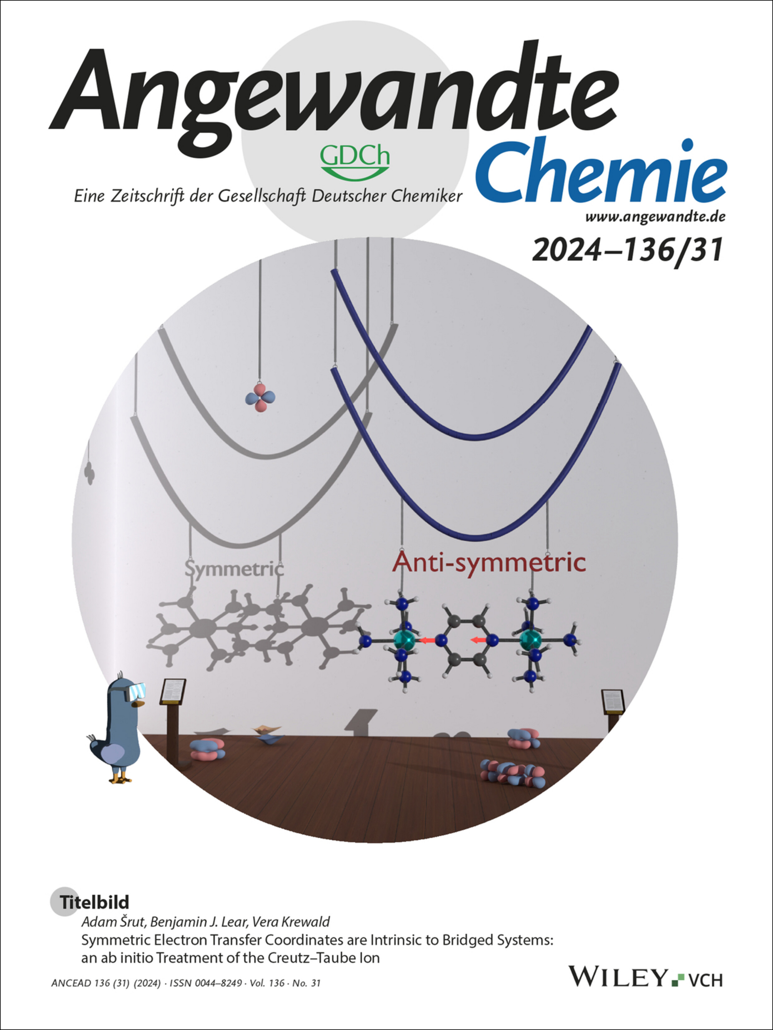 Titelbild: Symmetric Electron Transfer Coordinates are Intrinsic to Bridged Systems: An ab Initio Treatment of the Creutz–Taube Ion (Angew. Chem. 31/2024) Volume 136 Issue 31, 2024