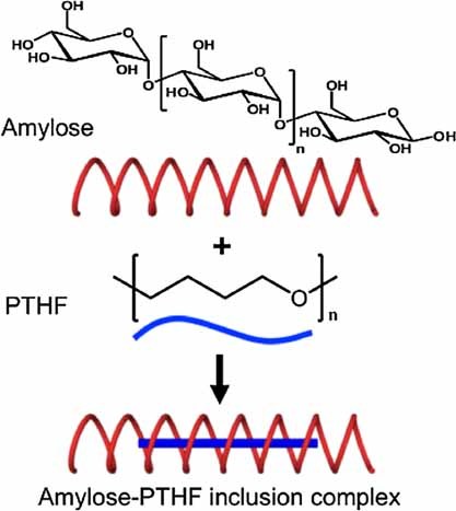 Tunable Properties of Inclusion Complexes Between Amylose and Polytetrahydrofuran