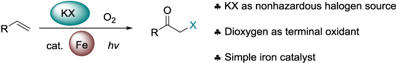 Facile Synthesis of α-Haloketones by Aerobic Oxidation of Olefins Using KX as Nonhazardous Halogen Source