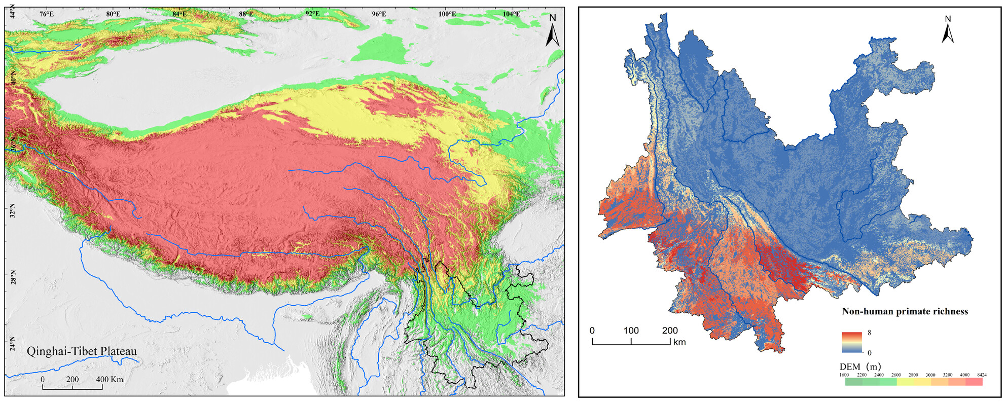 Monsoon Climate and Anthropogenic Influences Shape Primate Distributions Across the Southeastern Edge of the Qinghai-Tibet Plateau