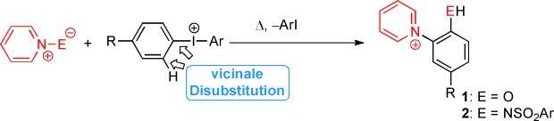 Direct Vicinal Disubstitution of Diaryliodonium Salts by Pyridine N-oxides and N-amidates by a 1,3-Radical Rearrangement