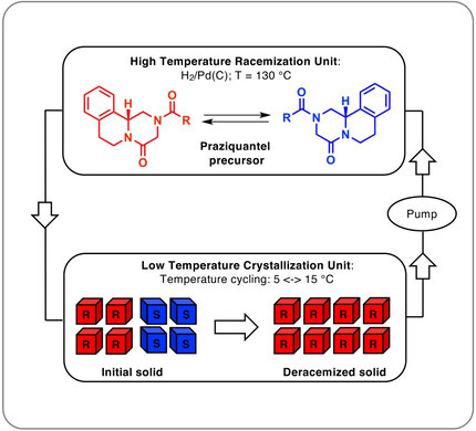 Combining Incompatible Processes for Deracemization of a Praziquantel Derivative under Flow Conditions