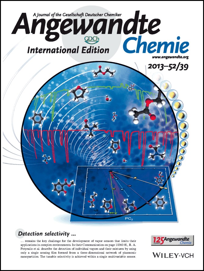 Inside Back Cover: Detection of Individual Vapors and Their Mixtures Using a Selectivity-Tunable Three-Dimensional Network of Plasmonic Nanoparticles (Angew. Chem. Int. Ed. 39/2013)