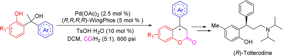 Asymmetric Hydroesterification of Diarylmethyl Carbinols