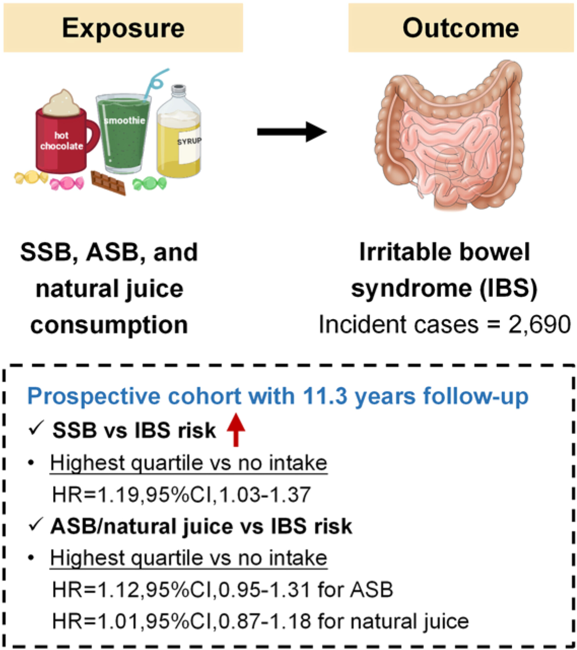 Sugar-Sweetened Beverages, Artificially Sweetened Beverages and Sugar Forms With Long-Term Risk of Irritable Bowel Syndrome: A Large-Scale Prospective Cohort Study