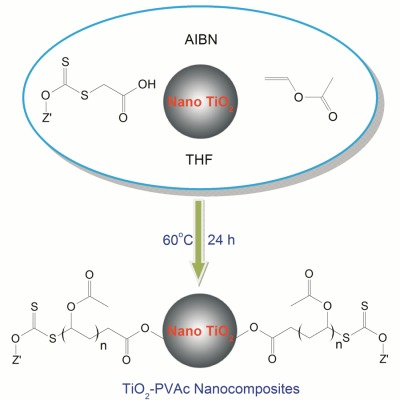 Bifunctional 2-(alkoxycarbonothioylthio)acetic acids for the synthesis of TiO2-poly(vinyl acetate) nanocomposites via RAFT polymerization