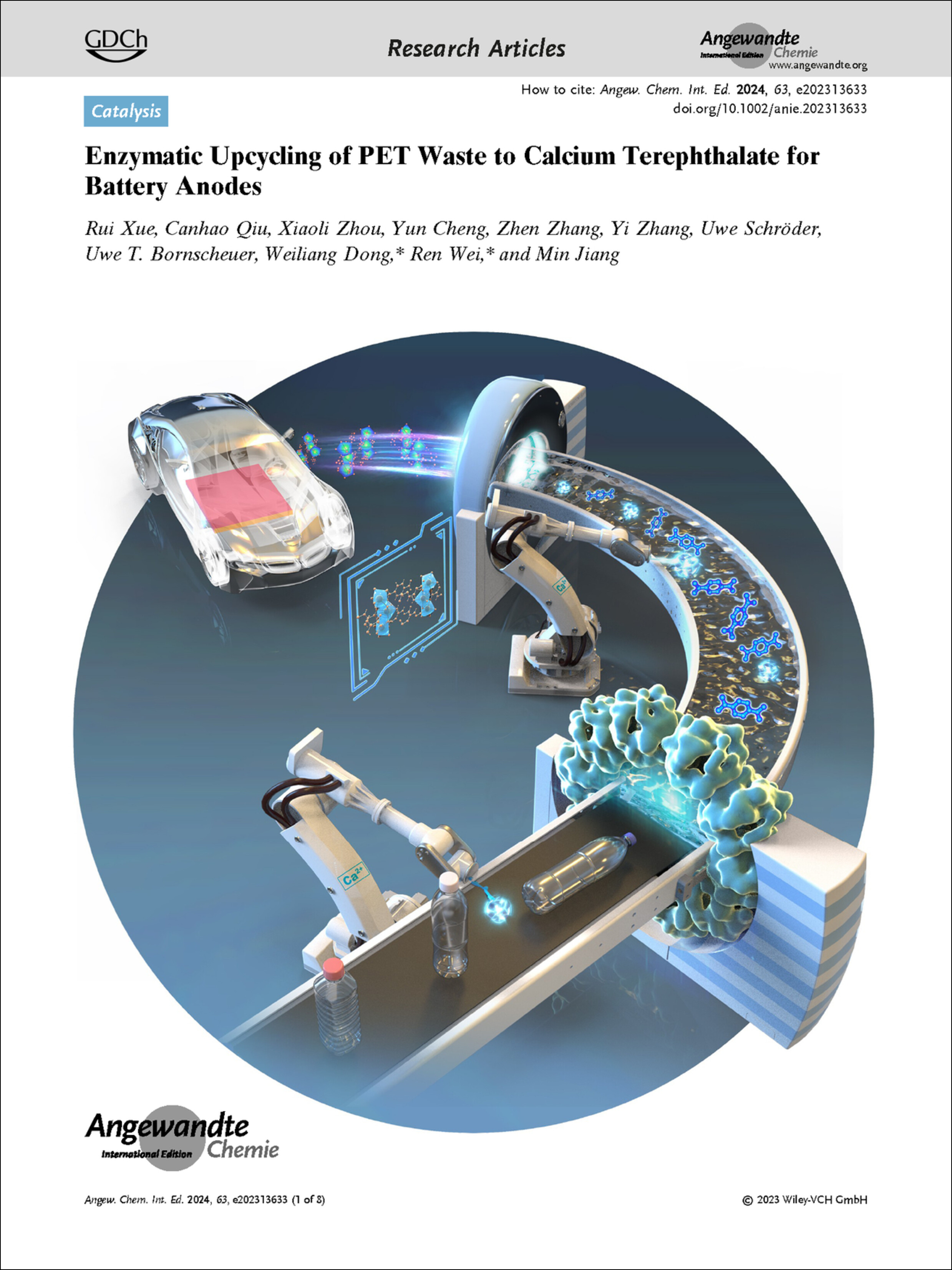 Frontispiece: Enzymatic Upcycling of PET Waste to Calcium Terephthalate for Battery Anodes Volume 63 Issue 1, 2024