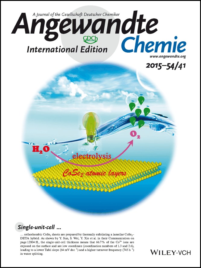 Inside Cover: Metallic Single-Unit-Cell Orthorhombic Cobalt Diselenide Atomic Layers: Robust Water-Electrolysis Catalysts (Angew. Chem. Int. Ed. 41/2015)