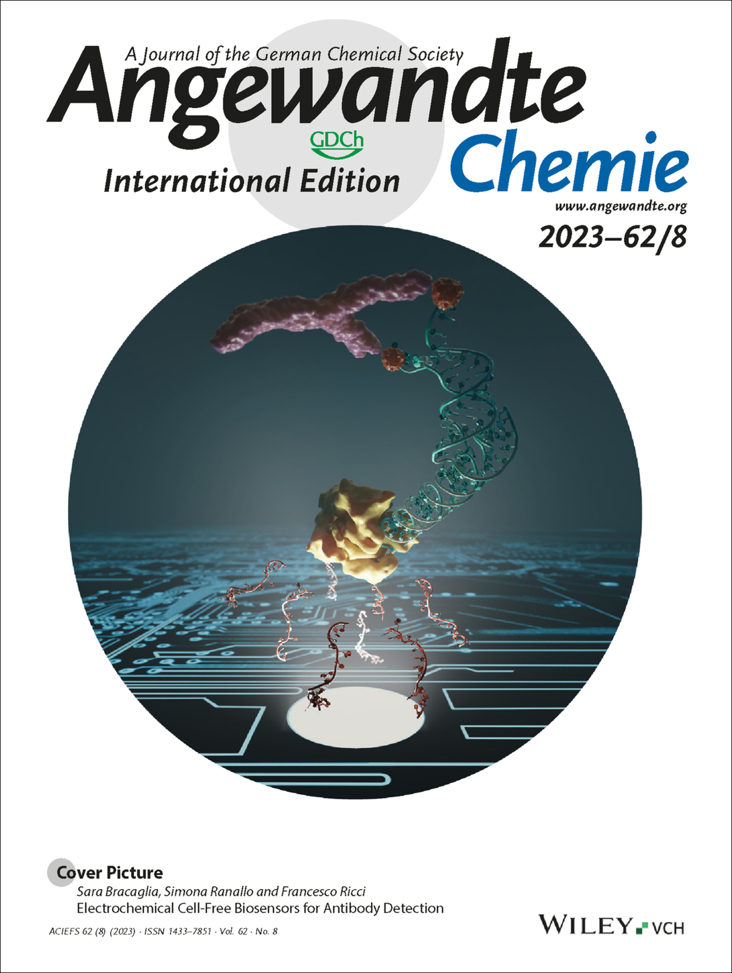 Cover Picture: Electrochemical Cell-Free Biosensors for Antibody Detection (Angew. Chem. Int. Ed. 8/2023) Volume 62 Issue 8, 2023