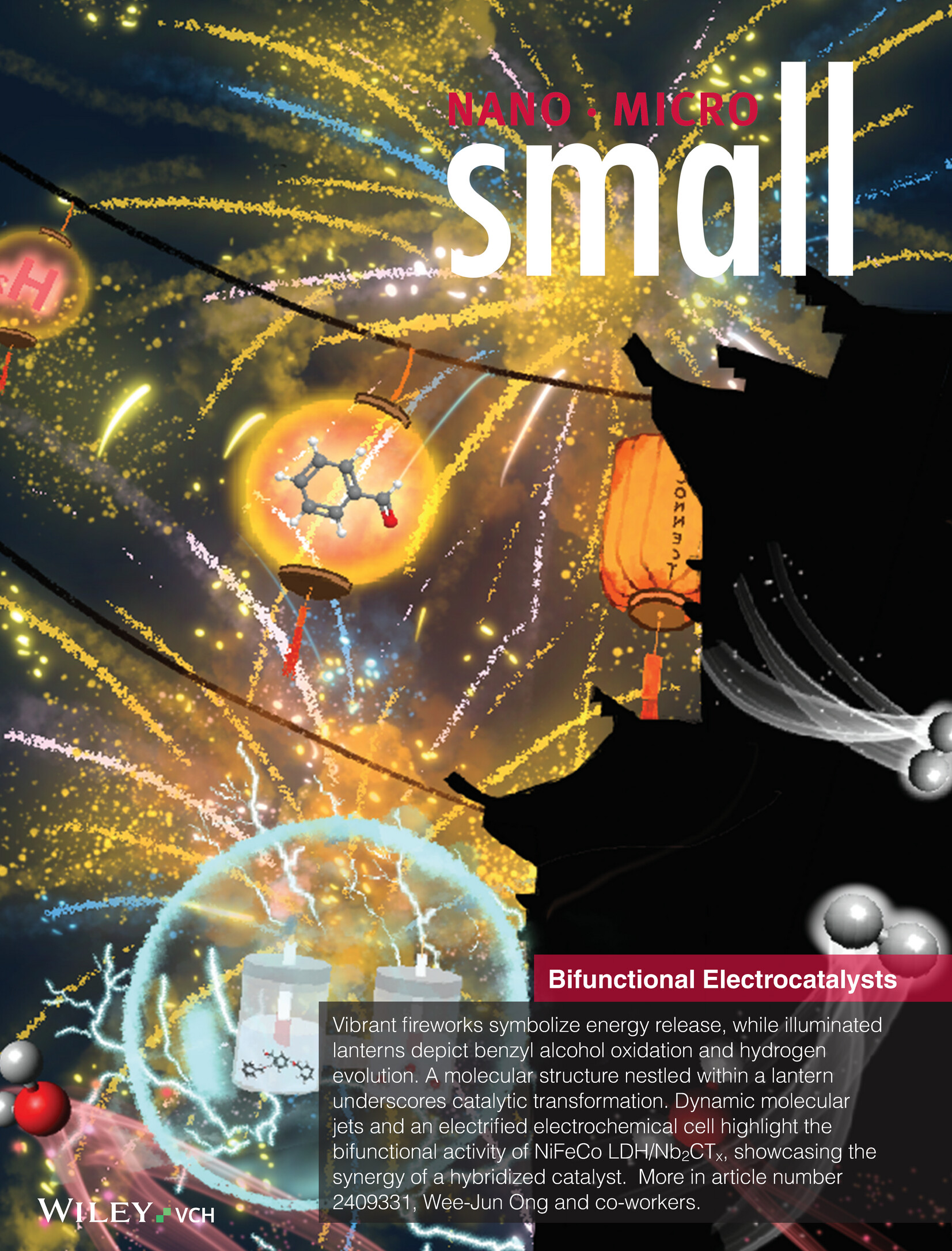 In Situ Unravelling NiOOH Species on Flower-Like NiFeCo LDH/Nb2CTx for Ameliorated Solar-Powered Bifunctional Electrocatalytic Benzyl Alcohol Oxidation Coupled with Hydrogen Evolution (Small 24/2025) Volume 21 Issue 24, 2025