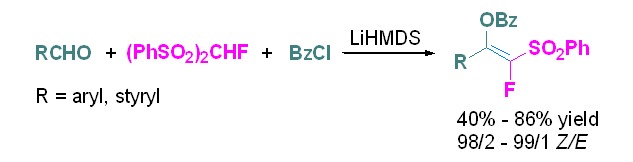 Highly Stereoselective and One-Pot Synthesis of Tetra-substituted Monofluoroalkenes with Aldehydes and Fluorobis(phenylsulfonyl)methane