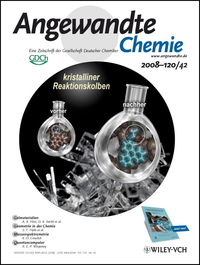 Titelbild: Single-Crystalline Molecular Flasks: Chemical Transformation with Bulky Reagents in the Pores of Porous Coordination Networks (Angew. Chem. 42/2008)
