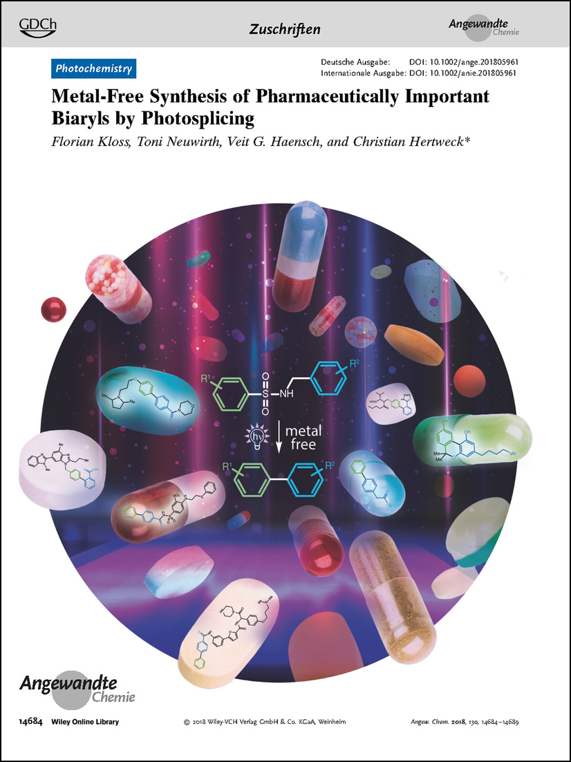 Frontispiece: Metal-Free Synthesis of Pharmaceutically Important Biaryls by Photosplicing Volume 57 Issue 44, 2018
