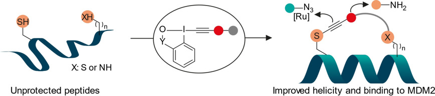Cys–Cys and Cys–Lys Stapling of Unprotected Peptides Enabled by Hypervalent Iodine Reagents