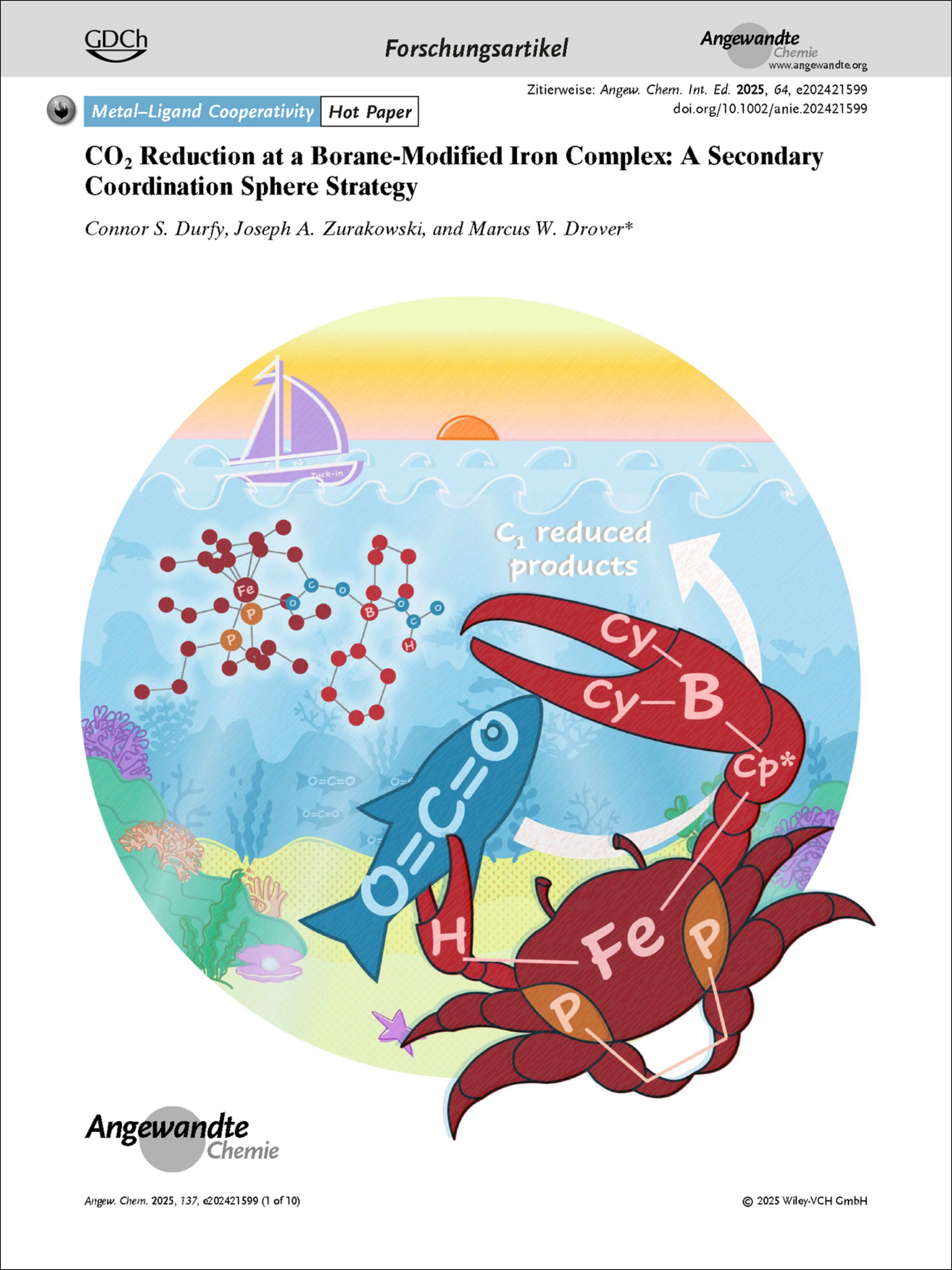 Frontispiz: CO2 Reduction at a Borane-Modified Iron Complex: A Secondary Coordination Sphere Strategy Volume 137 Issue 9, 2025