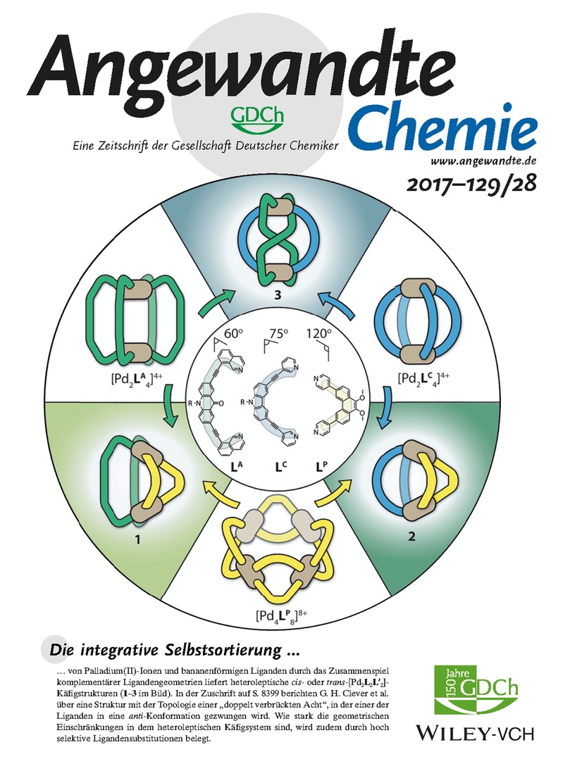 Rücktitelbild: Morphologische Kontrolle von heteroleptischen cis- und trans-Pd2L2L′2-Käfigen (Angew. Chem. 28/2017) Volume 129 Issue 28, 2017