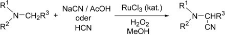 Ruthenium-Catalyzed Oxidative Cyanation of Tertiary Amines with Hydrogen Peroxide and Sodium Cyanide
