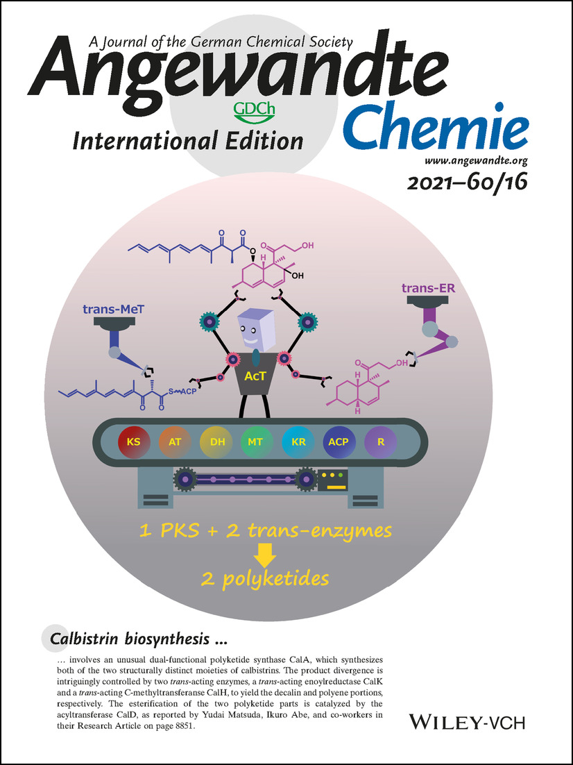 Inside Back Cover: One Polyketide Synthase, Two Distinct Products: Trans-Acting Enzyme-Controlled Product Divergence in Calbistrin Biosynthesis (Angew. Chem. Int. Ed. 16/2021) Volume 60 Issue 16, 2021