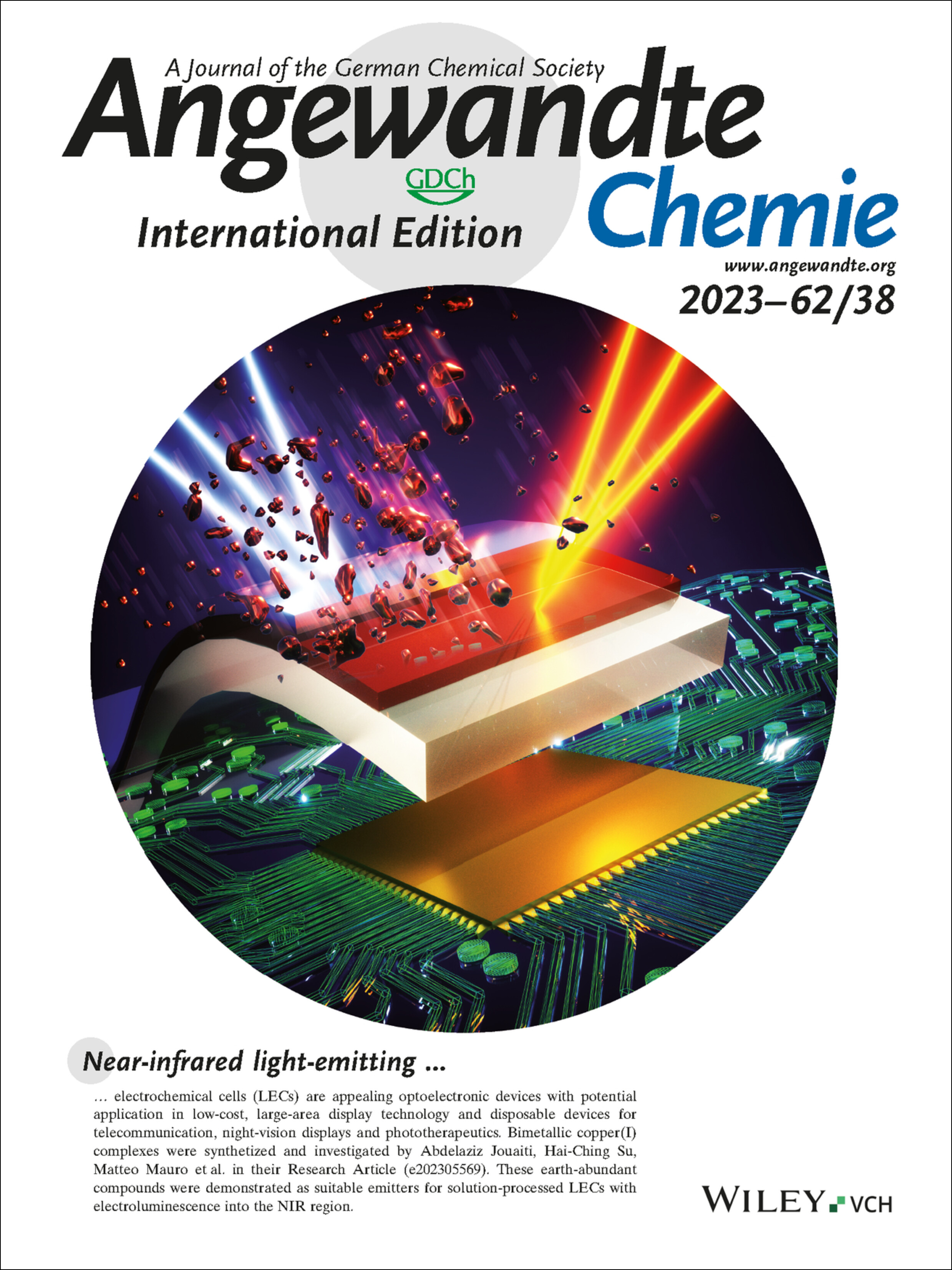 Inside Back Cover: Binuclear Copper(I) Complexes for Near-Infrared Light-Emitting Electrochemical Cells (Angew. Chem. Int. Ed. 38/2023) Volume 62 Issue 38, 2023