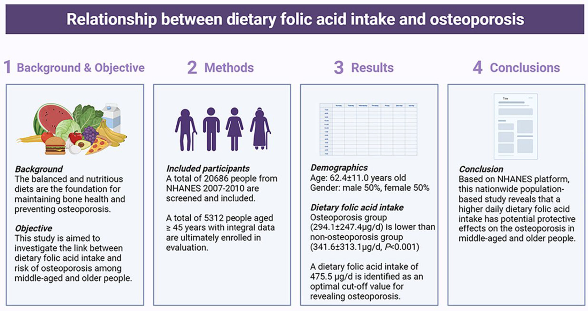 Linking the relationship between dietary folic acid intake and risk of osteoporosis among middle-aged and older people: A nationwide population-based study