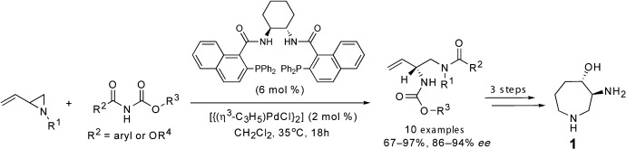 Dynamic Kinetic Asymmetric Allylic Amination and Acyl Migration of Vinyl Aziridines with Imido Carboxylates