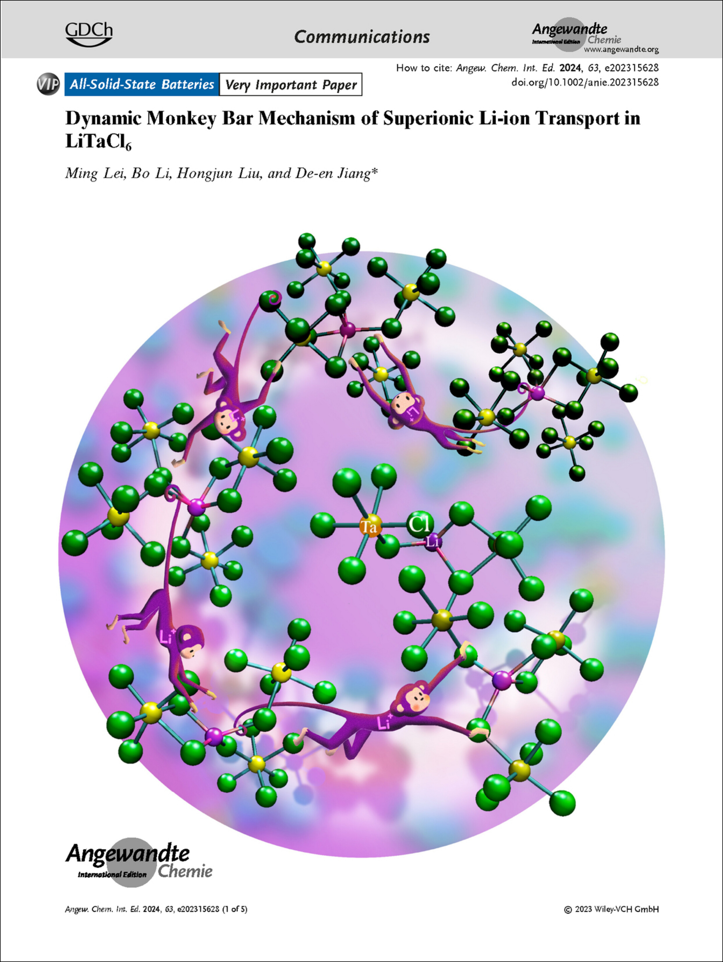 Frontispiece: Dynamic Monkey Bar Mechanism of Superionic Li-ion Transport in LiTaCl6 Volume 63 Issue 12, 2024