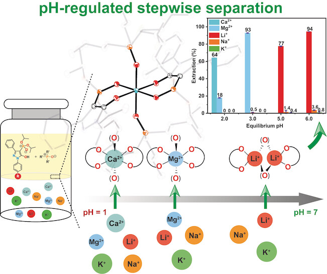 Selective Separation of Lithium, Magnesium and Calcium using 4-Phosphoryl Pyrazolones as pH-Regulated Receptors