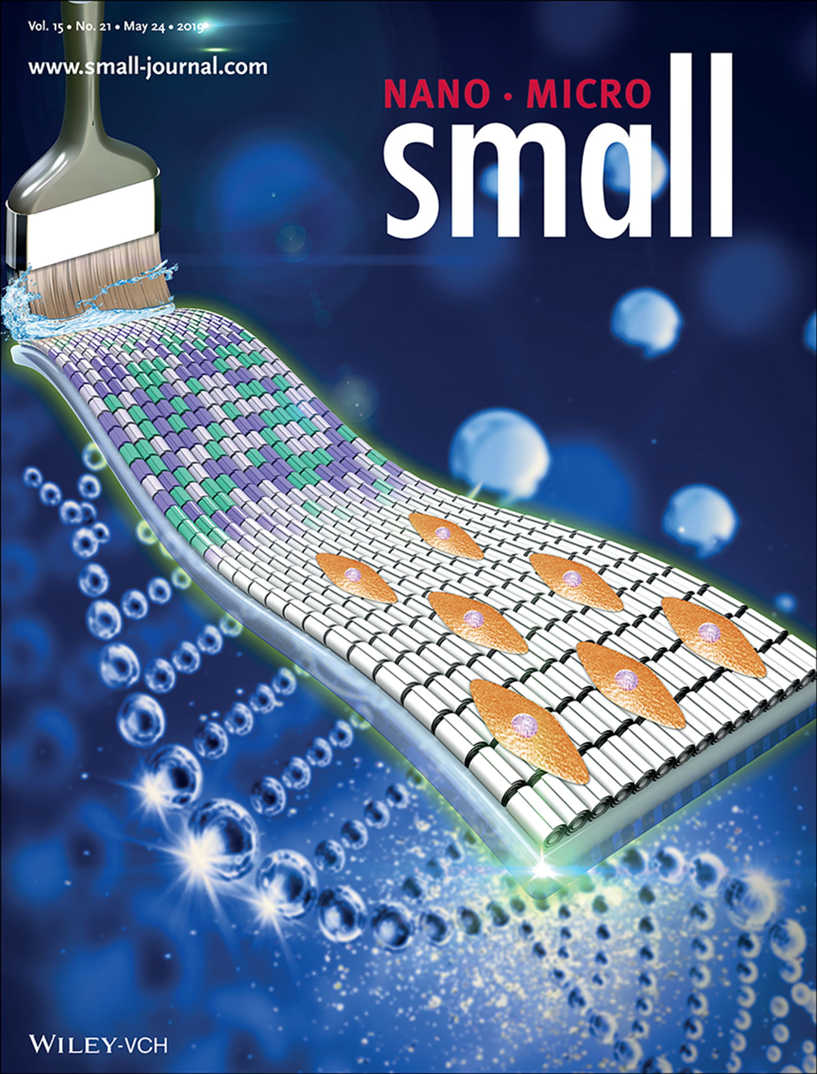 Clay Materials: Clay Nanotubes Aligned with Shear Forces for Mesenchymal Stem Cell Patterning (Small 21/2019) Volume 15 Issue 21, 2019