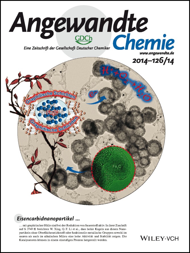Innenrücktitelbild: Hollow Spheres of Iron Carbide Nanoparticles Encased in Graphitic Layers as Oxygen Reduction Catalysts (Angew. Chem. 14/2014)