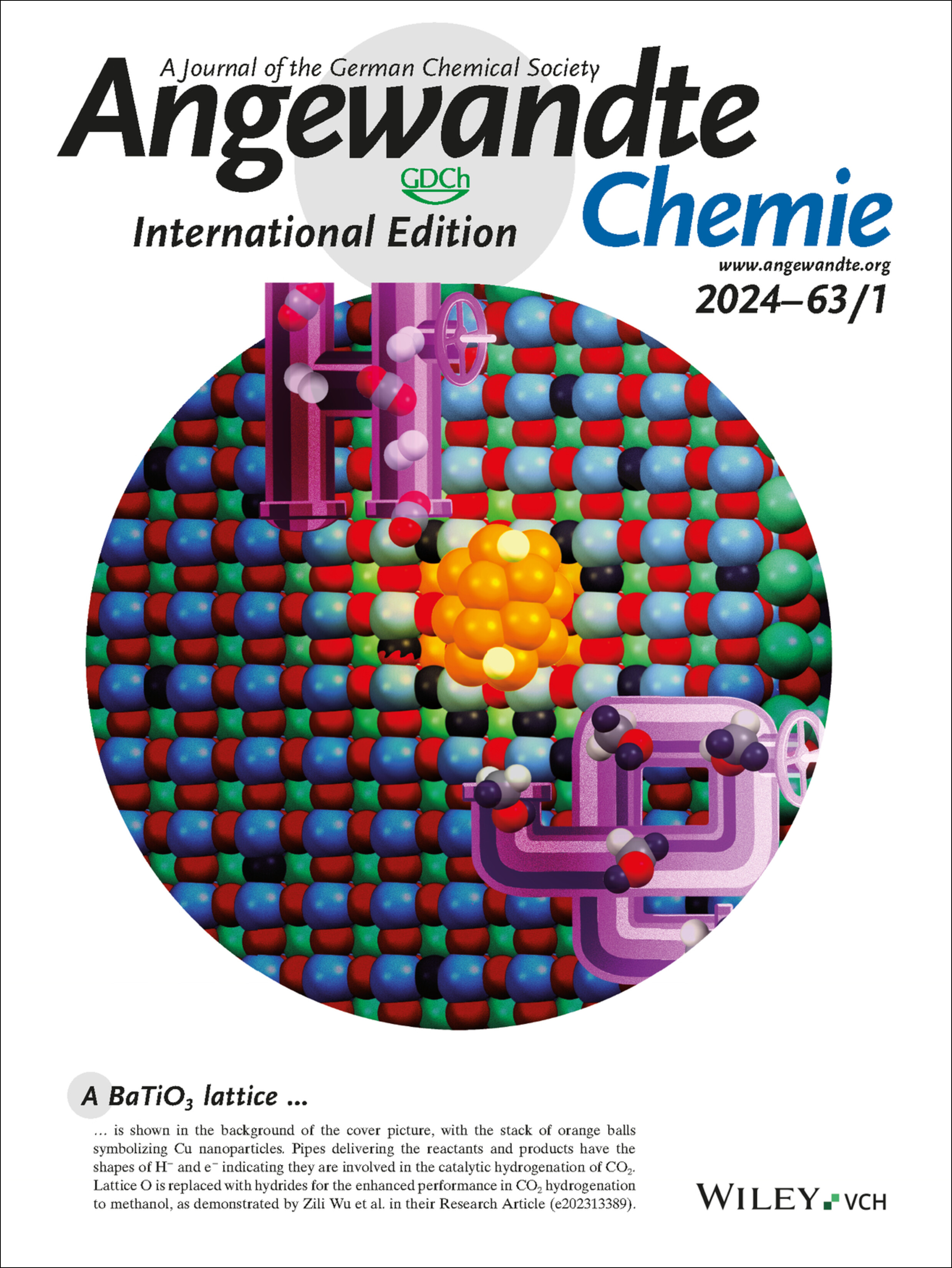 Back Cover: Significant Roles of Surface Hydrides in Enhancing the Performance of Cu/BaTiO2.8H0.2 Catalyst for CO2 Hydrogenation to Methanol (Angew. Chem. Int. Ed. 1/2024) Volume 63 Issue 1, 2024