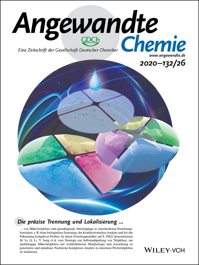 Rücktitelbild: Droplet Precise Self-Splitting on Patterned Adhesive Surfaces for Simultaneous Multidetection (Angew. Chem. 26/2020) Volume 132 Issue 26, 2020