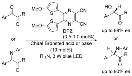 Organocatalytic Enantioselective Protonation for Photoreduction of Activated Ketones and Ketimines Induced by Visible Light